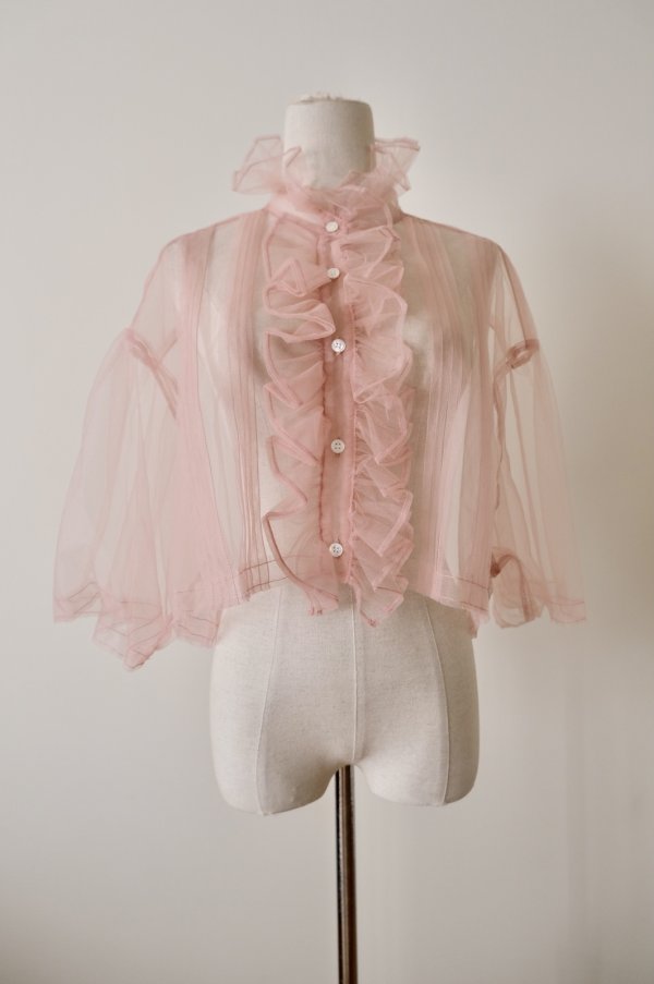 画像1: MIKIOSAKABE　Sheer Frill Blouse Baby Pink (1)