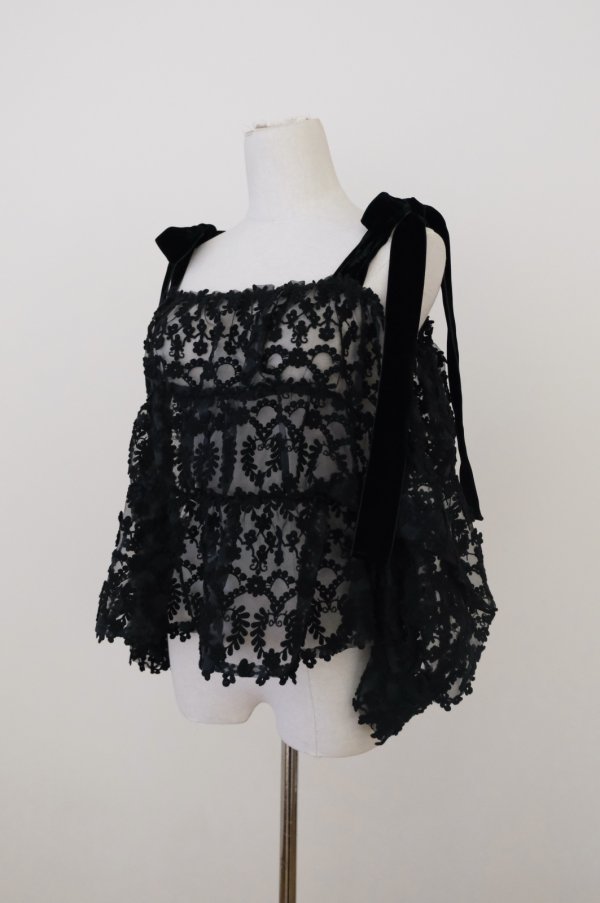 画像1: naokitomizuka (ナオキトミヅカ) Organdie embroidery ribbon  blouse  black (1)