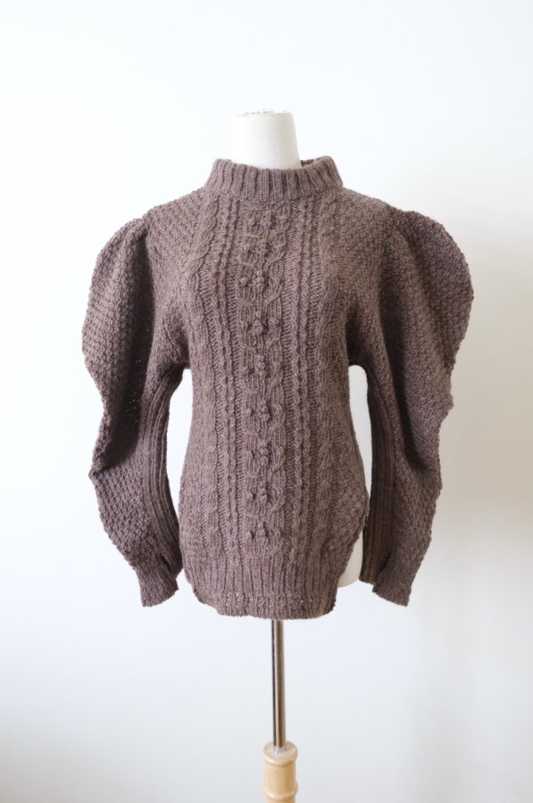 画像1: DECO depuis 1985 PUFF SLEEVE SLIT KNIT brown (1)