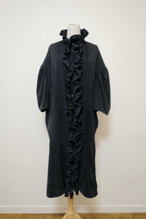 画像1: MIKIOSAKABE (ミキオサカベ) RUFFLE HALF SLEEVE LONG SHIRT black (1)