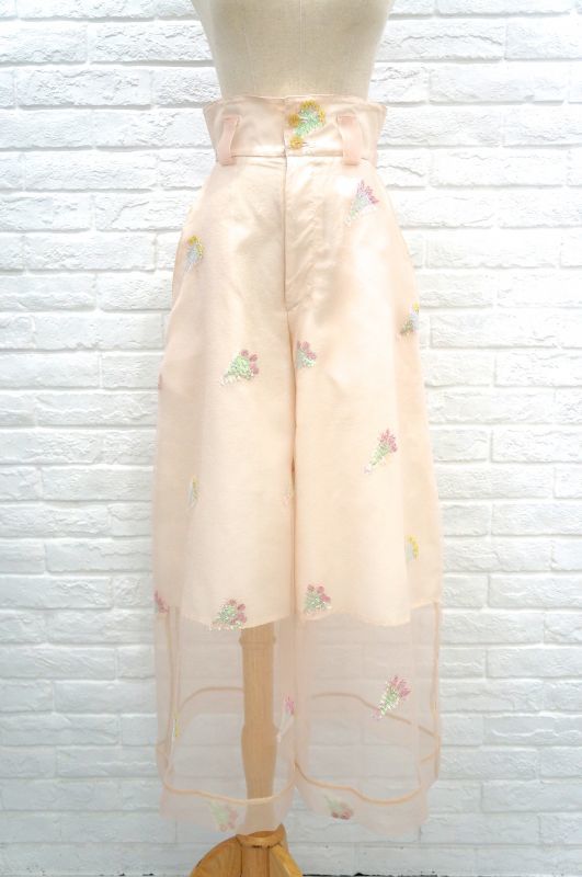 MIKIO SAKABE (ミキオサカベ) for you pants オーガンジー刺繍パンツ skin pink
